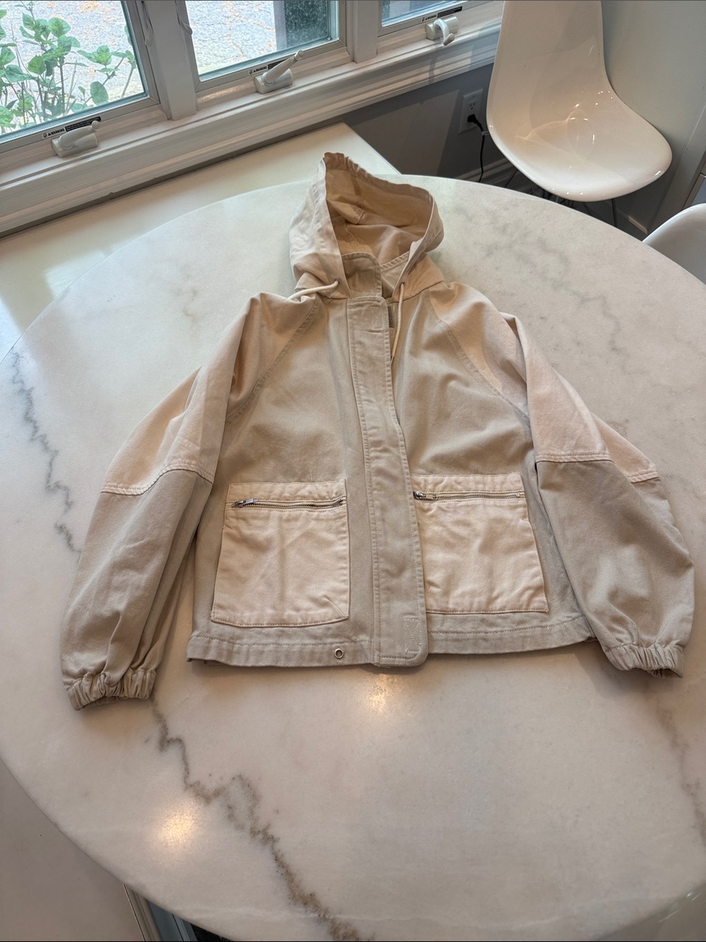 NWOT TOPSHOP Light tan and Beige cotton Hooded Utility Jacket